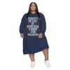 Vestidos Casuais Básicos Vestido Plus Size L-5xl Moletons Femininos Letter Print Soltos Vestido Casual Bolsos Roupas de Inverno Vestidos Maxi Atacado Drop 230710