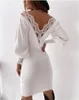 カジュアルドレスセクシーなレースのドレス背中の開いた Vestidos パラ Mujer 女性のための 2023 ローブ白夏長袖ミディボディコン V ネック