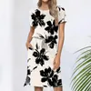 Casual Dresses In Summer Floral Print Dress For Women Elegant And Pretty Short Sleeve Midi Length Boho Vacation Beach Clothing