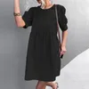 Casual Kleider 2023 Damen Business Baumwolle Leinen Einfarbig Rundhals Kurzarm Kleid Für Frauen Sommer Patchwork Hemd Dres