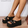 Slippers New 2022 High Heels Black Sandals Wedges Gothic Comfy Walking Summer Thick Platform Sandals Shoes Woman Slipper Big Size 43 T230711