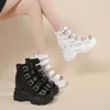 Punk Gothic metalowa klamra sandały gladiatorki kobiety czarne masywne platformy buty motocyklowe kobieta lato Peep Toe sandały na koturnie