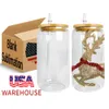 US CA Deposu 3 Gün Teslimat 16 oz süblimasyon cam kupalar bambu kapaklı buzlu bira bardaklar bardaklar bardak mason kavanoz plastik saman