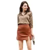 Skirts Hip Wrap Skinny Stretch Temperament Solid Color Short Sexy Mini Dress European Size Half Length Women's Split PU Leather