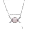 Pendant Necklaces Fahsion Sier Plated Natural Stone Necklace Sun Moon Opal Turquoise Pink Crystal Drop Delivery Jewelry Pendants Dhhif