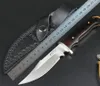 Ourdoor Survival Rechte Jachtmes 440C Satijn Bowie Blade Volledige Tang Ebbenhouten Handvat Vaste Messen Messen Met Lederen Schede