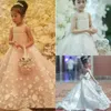 2023 Cute Spaghetti Handmade Flower Girls Dresses Bow Belt Bead Princess Kids Floor Length Bridesmaid Dress Girl Pageant Ball Gown
