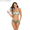 Damen-Bademode 2022 Neuer sexy Bikini Push-up-Badeanzug Damen glänzender goldfarbener Schultergurt mit Blattdruck-Bikini-Anzug-Badeanzug Z230712