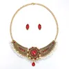 Necklace Earrings Set Luxury Ethnic Red Zircon Jewelry For Women Gold Color Stud Earrigns Small Simulated Pearl Tassel Choker Waterdrop