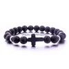 Charm Bracelets Natural Black Lava Stone Turquesa Cruz Pulsera Volcán Aromaterapia Aceite Esencial Difusor Para Mujeres Hombres Joyería Dhmgd