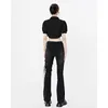 Women's Jeans Summer Black Retro Micro Flare Casual Strap Loose High Waist Wide Leg Pants Fashion Slim Straight Denim Trousers Ladies