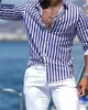 Camicie casual da uomo 2023 camicia stampata a righe blu a maniche lunghe da uomo abbigliamento di lusso sociale hawaiano elegante moda classica 6XL 230710