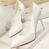 BIGTREE Schoenen Witte Vrouwen Pompen Pu Leer Hoge Hakken Stiletto Trouwschoenen Puntschoen Klassieke Pompen Dames Vrouwen Basic Pomp L230704