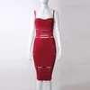 Casual Dresses Carmine Red Black Ladies Bandage Dress Sleeveless Sexy Strips Hollow Out Bodycon Midi Evening Party