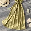 Robes Décontractées Français Vintage Col En V Sexy Spaghetti Strap Bandage Dress Summer Party Longue Robe Ete Femmes Taille Haute Split Tunique Plage