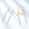 Pendientes colgantes, cadena larga con borlas de oro rosa Simple, gota de Color plateado para mujeres, joyería de moda estética coreana