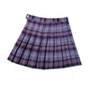 Women s Jumpsuits Rompers Purple Women Pleated Skirts High Waist Woman Plaid Mini Skirt Preppy Style Casual Female Sweet A line Ladies Short 230711