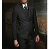 Costumes pour hommes noir marié smoking pour mariage dîner Slim Fit formel hommes avec col montant 3 pièces mâle mode veste gilet pantalon