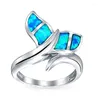 Cluster Rings Fashion Zinc Alloy Unique Dolphin Fishtail Mystic Blue Fire Opal Jewelry For Women Ring Christmas Day Gift