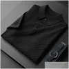 メンズポロシャツメンズ S プレミアムパーソナライズされたジャカードワッフルニット半袖夏の高級通気性 Tシャツ韓国ファッショントップ Dro Dhw6V