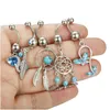 Nombril Cloche Bouton Anneaux 5 Pcs/ensemble Dream Catcher Bleu Pierre Zircon Cristal Corps Bijoux En Acier Inoxydable Strass Piercing Pour Wome Dhh7U