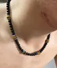 Catene Collana moda uomo 6/8mm Pietra vulcanica nera Agata occhio di tigre gialla Regalo disegnato a mano