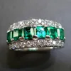 Huitan Temperament Vrouwen Vinger-ring met Briljant Groen/Wit Zirconia Luxe Elegante Dame Accessoires voor Party Sieraden