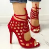 Kadınlar Yaz Yüksek Topuklu Sandallar Peep Toe Hollow-Out Stilettos Gladyatör Ayakkabı Moda Sıradan Seksi Parti Plus Boyut Pompaları L230704