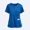 Others Apparel Women's Nursing Uniform Tshirts Tops Short Sleeve Pocket Care Workers Scrubs Medical Working Uniform Nursing Workers Scrubs Tops x0711