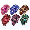 Big Size Full Crystal Accessories Flower Cluster Leaf Purple Brooches for Women Wedding Bouquets Gold Color Brooch Jewelry