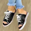 Slippers Ladies Slippers Canvas Lace-up Open-toed Flat-Bottom Casual Women Fashion Denim Beach Shoes 35-43 230710