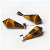 Charms Natural Stone Quartz Crystal Unakite Tiger Eye Pendum Hexagonal Pyramid Pendant For Diy Jewelry Making Necklace Drop Delivery Dhge5