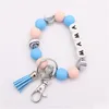 Key Rings Foreign Trade Food Grade Sile Letter Beads Bracelet Keychain Blank Disc Tassel Pendant Ring Female Mti-Color Optional Drop Dhtsx
