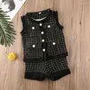 Giyim Setleri Sonbahar Kış Çocuk Bebek Kız Bebek Ekose Giysileri Kolsuz Yelek Tasselleri Şort 2 PCS Set İngiltere Tarzı Pamuk Kıyafetleri 1-7y