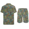 Męskie dresy Vintage kwiatowy Print zestawy dla mężczyzn abstrakcyjna płytka modna koszula na co dzień zestaw z krótkim rękawem wzorzyste szorty letni strój kąpielowy duży rozmiar 230711