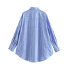 Women's Blouses Shirts Blue Stripe Shirt Women Casual Long Sleeves Oversize Blouse Female Chic Lady Elegant Top Spring Summer 230710