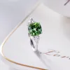 Обручальные кольца Простой классический серебряный квадратный циркон открыт для женщин, сияет зеленый CZ Stone Inlay Fashion Jewelry Gift
