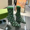 Sexy Hoge Hakken Designer Laarzen Vrouwen Enkel Elastische Sok Laars Mode Puntschoen 7.5 cm Naaldhak Brief Geborduurde gebreide Winter Booties