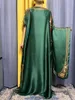 Vêtements ethniques Abayas pour femmes 2023 musulman été soie vert Jalabiyat Ramadan ample Femme Robe robes africaines avec ceinture Turban