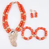 Bracelet Earrings Necklace Artificial Coral African Beads Jewelry Set with Large Chest Double Layer Nigerian Wedding Apparel Jewelry Set WE320 230711