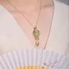 Ketten Inspiration Emaille Blume Quasten Halsketten Natürliche Jade Wassertropfen Anhänger Licht Luxus Antikes Gold Handwerk Schmuck