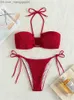 Maillots de bain pour femmes Bikini triangle sexy 2023 femmes solide ruban rouge et noir push up mini maillot de bain coupe métal designer maillot de bain string maillot de bain Z230712