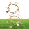 Dubbellaagse roestvrijstalen vlinderbedelarmband Lucky Four Leaf Jewelry9057764