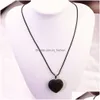 Pendant Necklaces Black Lava Stone 30Mm Heart Necklace Aromatherapy Essential Oil Per Diffuser Women Men Jewelry Drop Delivery Pendan Dhheo