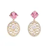 2023 New Fashion Zircone colorato Rosa Orecchini pendenti Marchio europeo Micro Set Zircone placcato oro 18 carati Orecchini fiore Donna affascinante Orecchini in argento s925 Gioielli