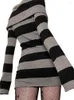 Sıradan Elbiseler Korobov Amerikan Tarzı Vintage Stripe Sweater Elbise Harajuku Street Giyim y2k Paket Kalça Etek Örgü Knitwears Vestido Feminino