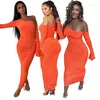 Sukienki na co dzień 2023 letnia jesień kobieta pomarańczowa seksowna sukienka Temperament Commuter Chest owinięty w średniej talii duży rozmiar