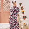 Etniska kläder Modest Mubarak Print Abaya Kortärmad Klänning Muslim Ramandan Eid Robe Cardigan Långa Klänningar Kimono Jubah Thobe Islamic Prayer