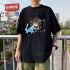 Camisetas masculinas Harajuku Genshin Impact Xiao Cool T-Shirt Summer Streetwear Kawaii Cartoon Morax e Qiqi Graphics Oversized O-neck Short