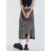 Women s Jumpsuits Rompers Y2K Star Embroidered Denim Skirt Oversized Retro High Waisted Distressed Loose A Line Midi Dress Summer Fashion Women Streetwear 230711